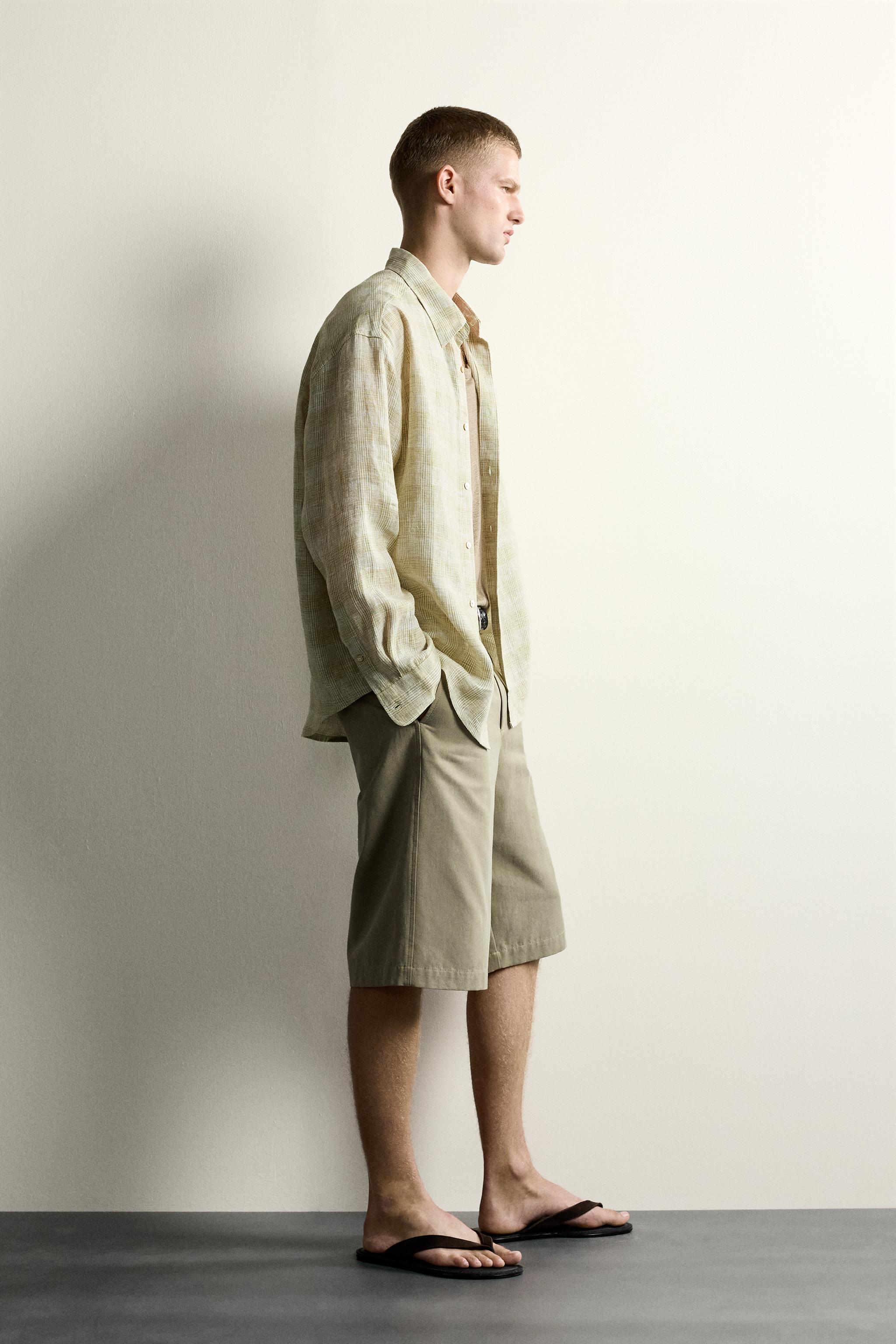 100% LINEN PLAID RELAXED FIT SHIRT