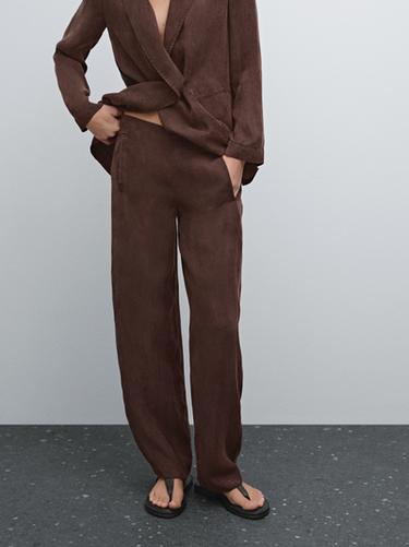 Zara Flowing barrel fit co-ord trousers - vanilla-black