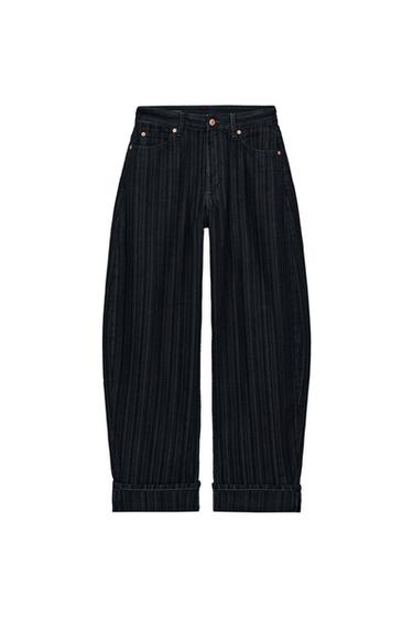 ZW COLLECTION MID-WAIST STRIPED JACQUARD BALLOON JEANS - Indigo by Zara