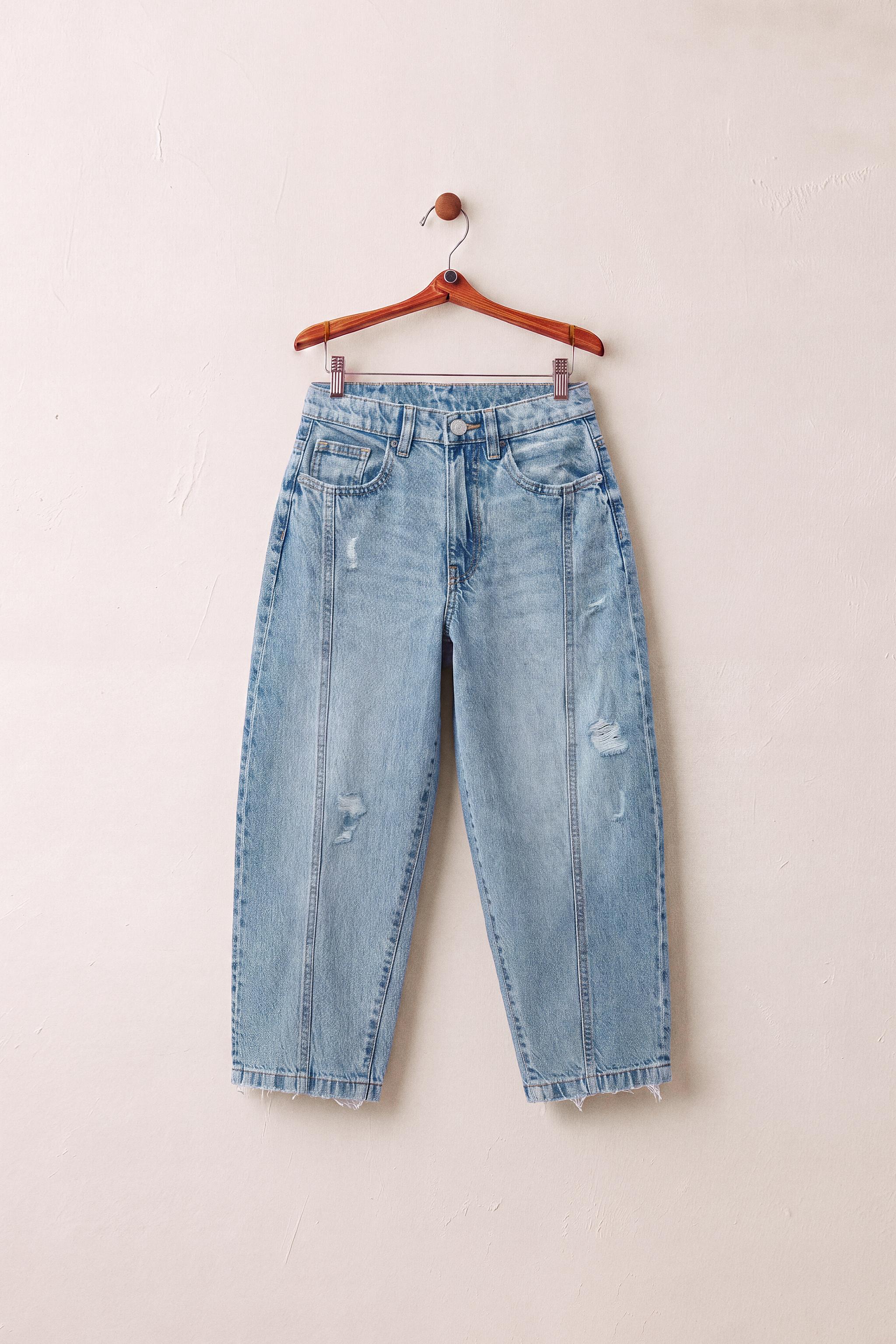 DISTRESSED BALLOON JEANS — Blue