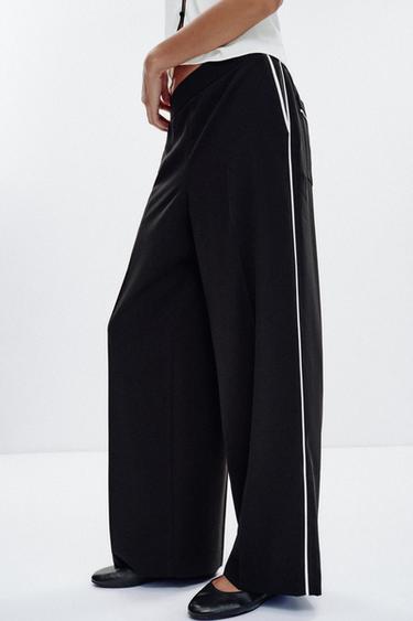CONTRAST TRIM TROUSERS - Black by Zara