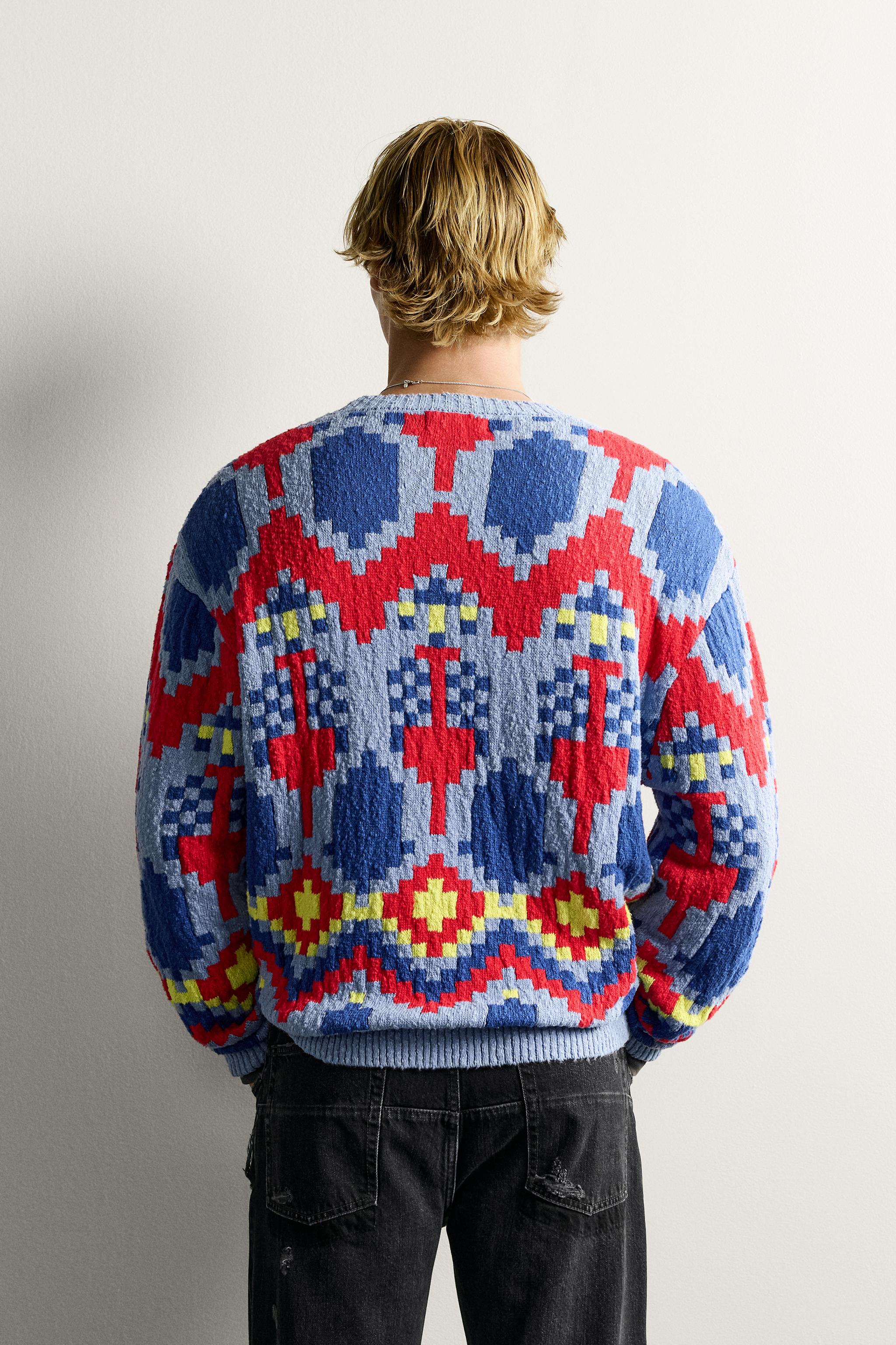 Мужские свитеры Zara GEOMETRIC JACQUARD RELAXED FIT SWEATER — фото 3