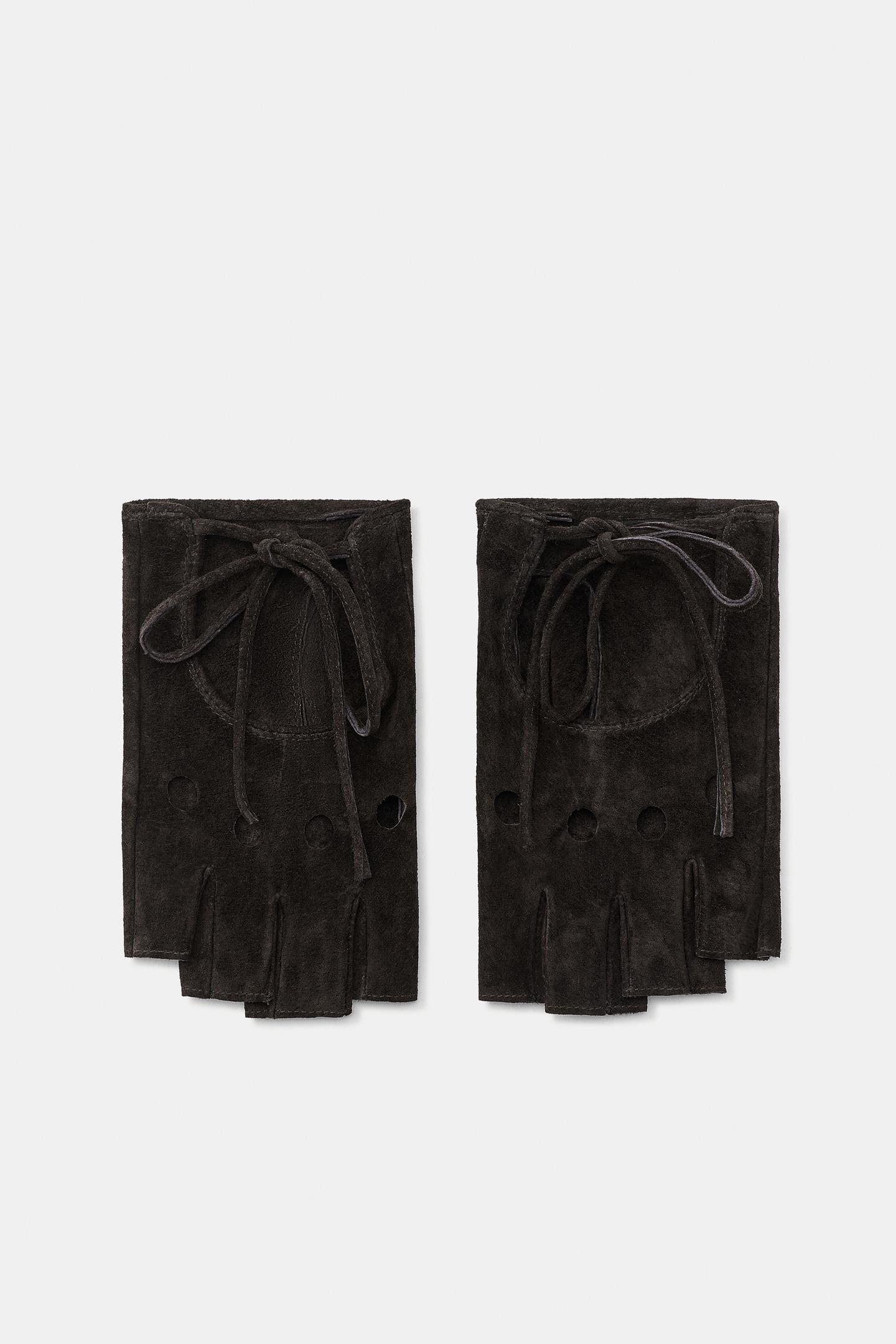 Женские перчатки Zara 100% Suede Perforated Mittens, цвет: Коричневый