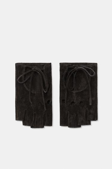 100% SUEDE PERFORATED MITTENS — Brown 1