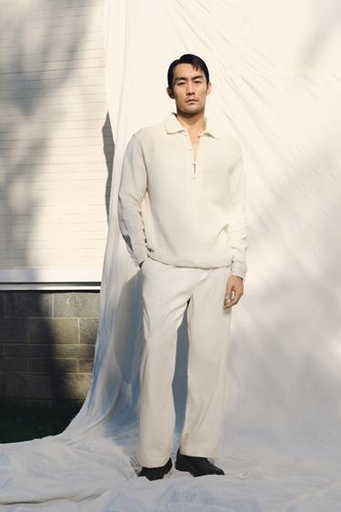COTTON/LINEN PLEATED TROUSERS - Light beige by Zara - Image 0