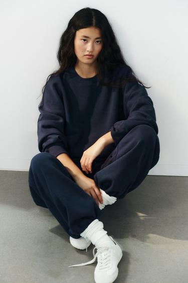 Zara BASIC FLEECE SWEATSHIRT - Navy blue