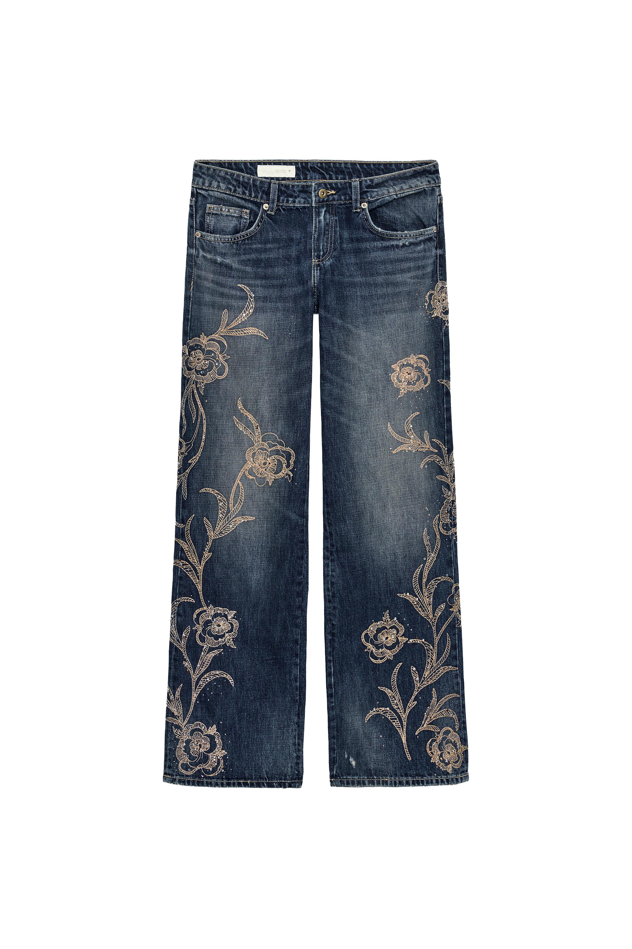 WIDE LEG FIT TIRO BAJO BORDADOS BRILLOS TRF JEANS