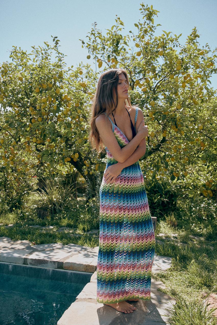 LONG KNIT STRAP DRESS - Bluish | ZARA United States LONG KNIT STRAP DRESS - Bluish | ZARA United States