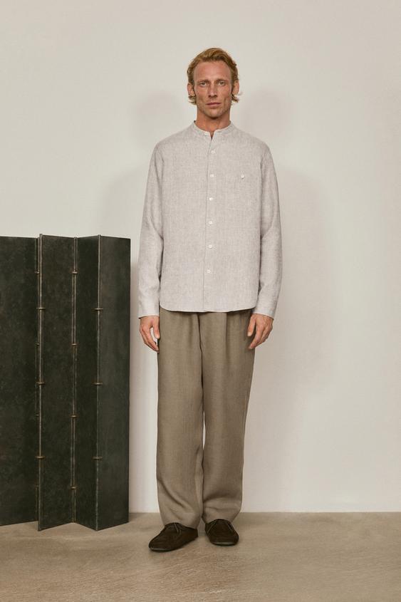 Relaxed fit 100% linen shirt with stand collar - LIMITED EDITION from Zara - $160