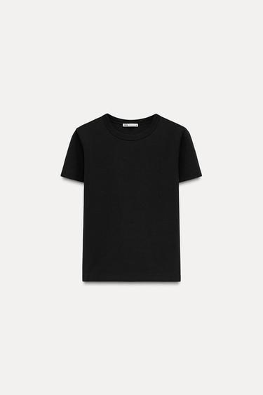 Zara SLIM FIT - ROUND NECK - REGULAR LENGTH - SHORT SLEEVE<br/><br/>T-shirt made of a cotton blend. Round neck and short sleeves. - Black