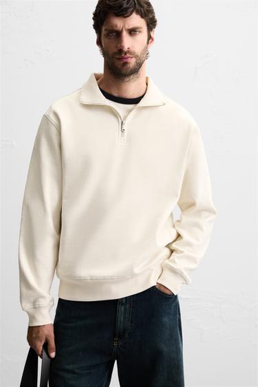 BASIC SWEATSHIRT MET RITS - Gebroken wit van Zara