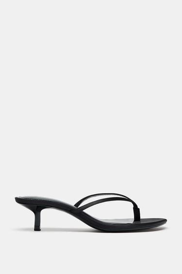 SATIN KITTEN HEEL SANDALS — Black 2