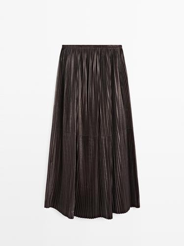 Zara Long pleated nappa leather skirt - LIMITED - Brown