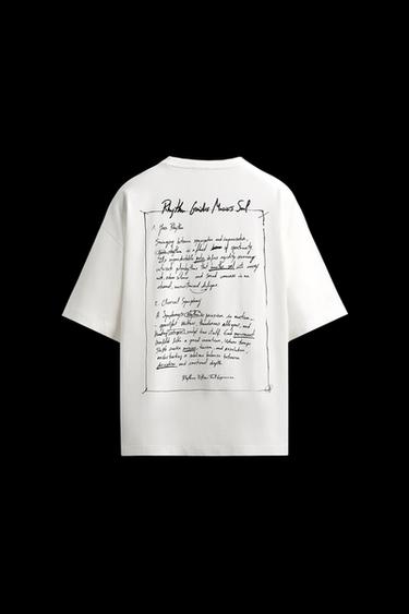 Zara EMBROIDERED TEXT T-SHIRT - White
