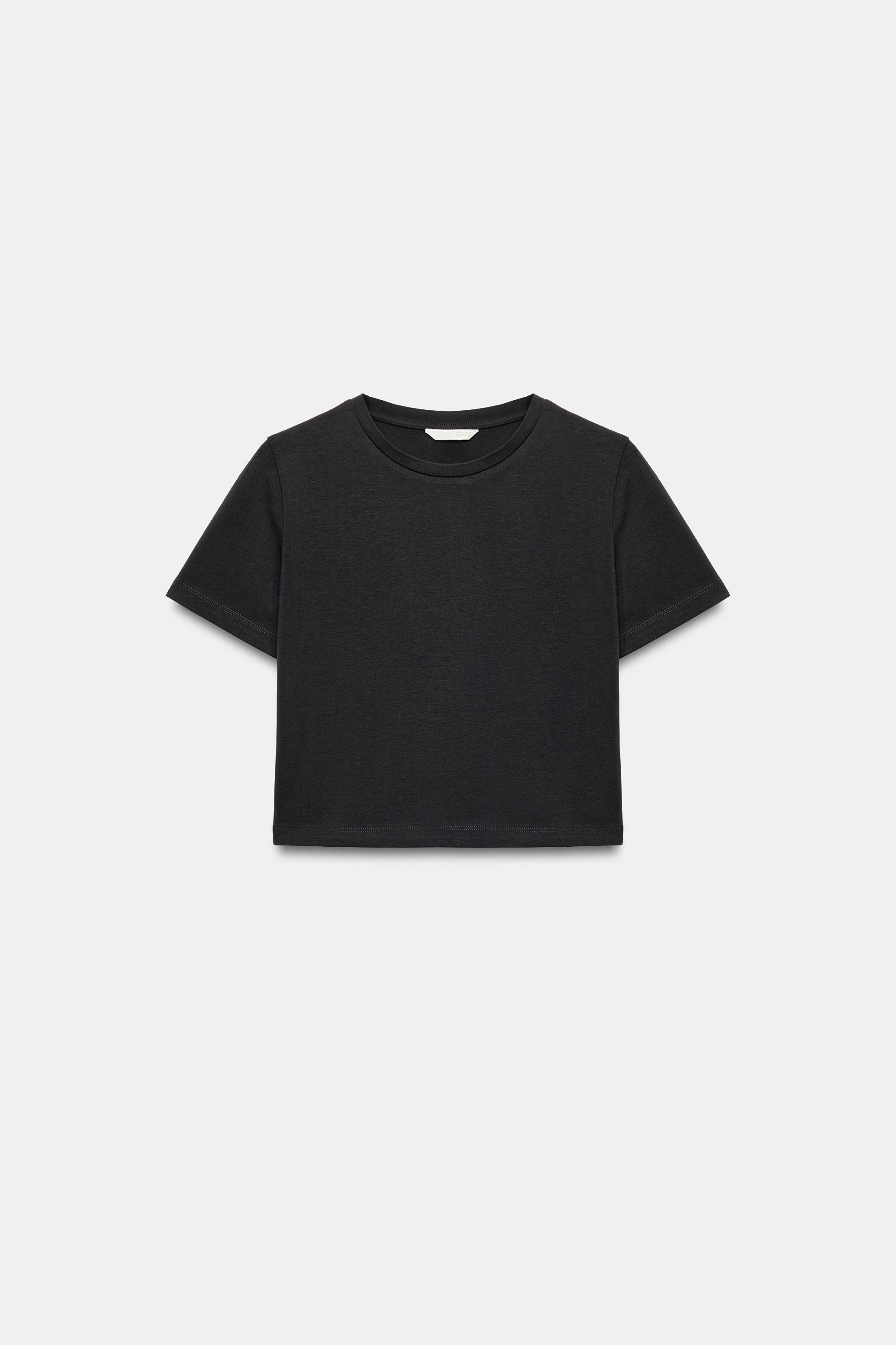 Zara KISA KOLLU CROP T-SHIRT görsel 6