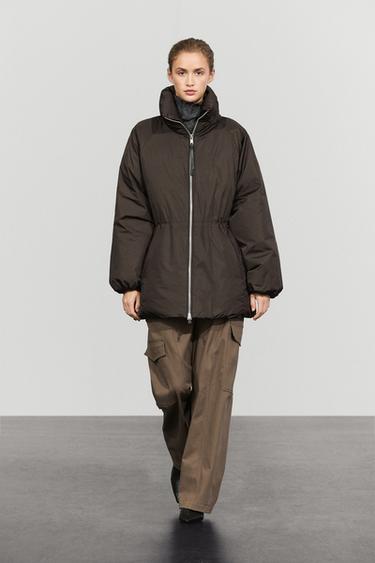 Down jacket with gathered detail — Leopard / Gray 1