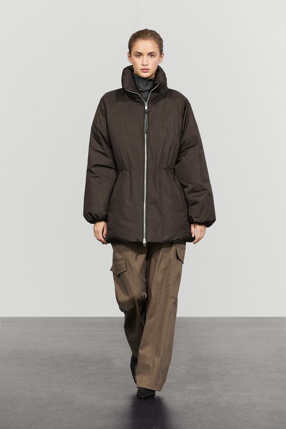 Zara Down jacket with gathered detail - Leopard / Gray - Image 0