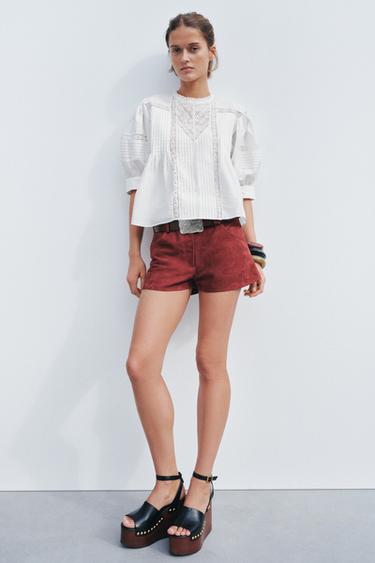ZW COLLECTION LIMITED EDITION 100% SUEDE LEATHER SHORTS - Brick by Zara