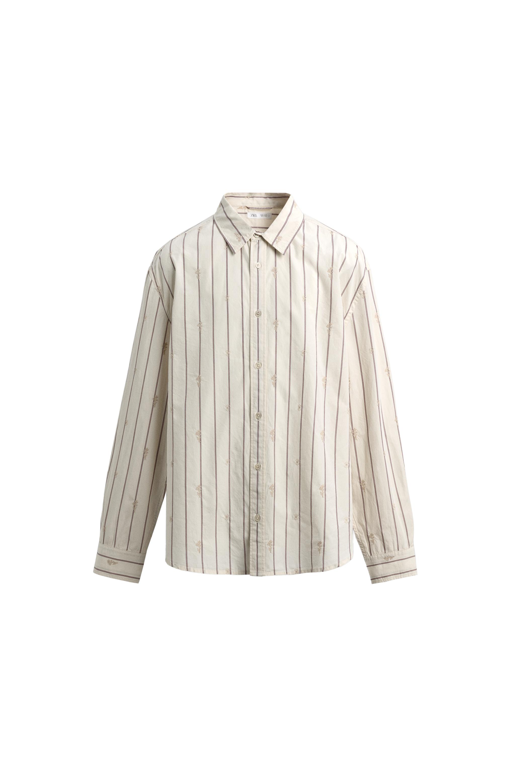 FLORAL EMBROIDERED STRIPED SHIRT - Ecru | ZARA United States
