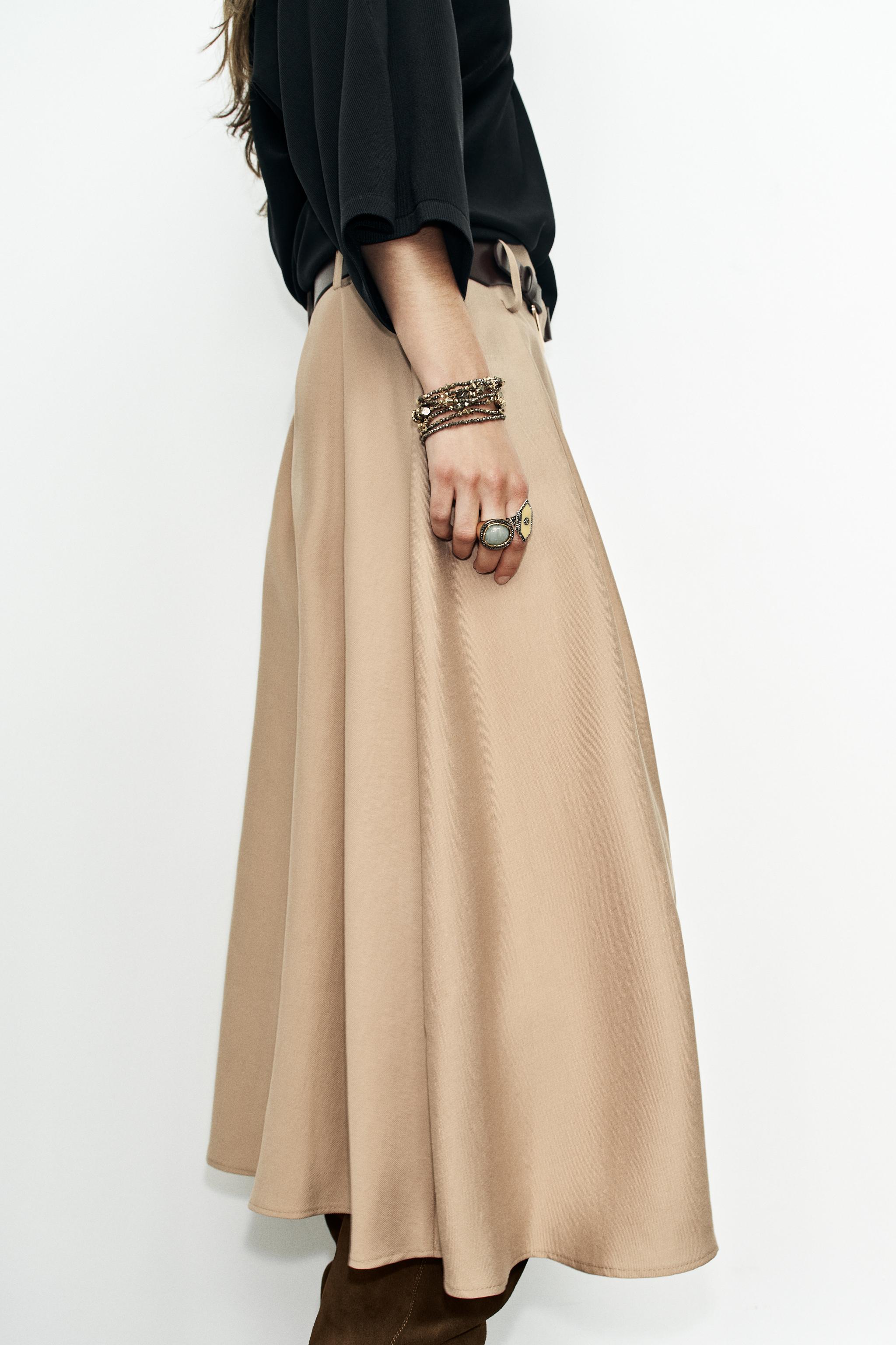 Женские юбки Zara BELTED MIDI SKATER SKIRT — фото 5