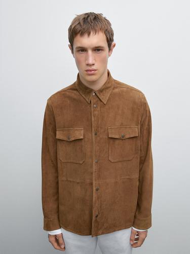Zara Lightweight suede leather shirt - Tobacco
