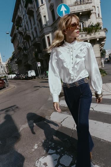 JACQUARD SATIN BLOUSE - White by Zara - Image 0