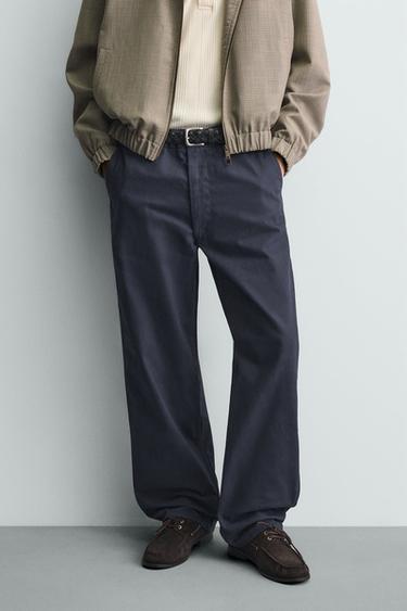 Zara RELAXED FIT CHINO PANTS WITH BELT LOOPS - Blue