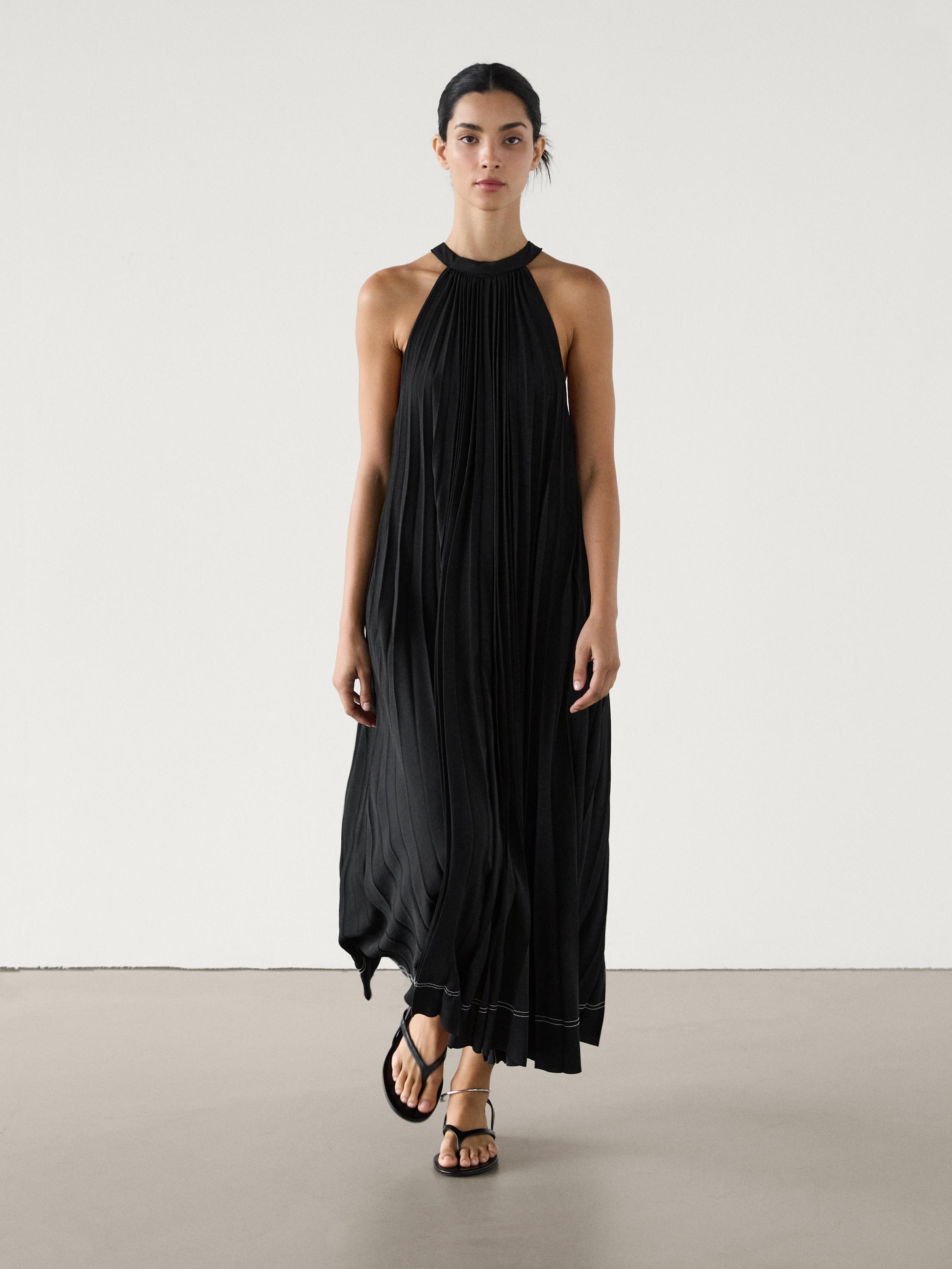 Zara pleated dress black discount
