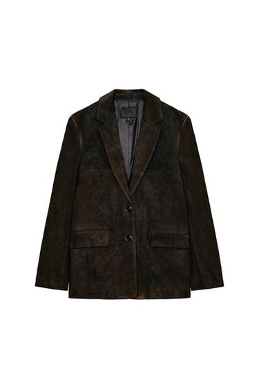100% LEATHER SUEDE POCKET BLAZER