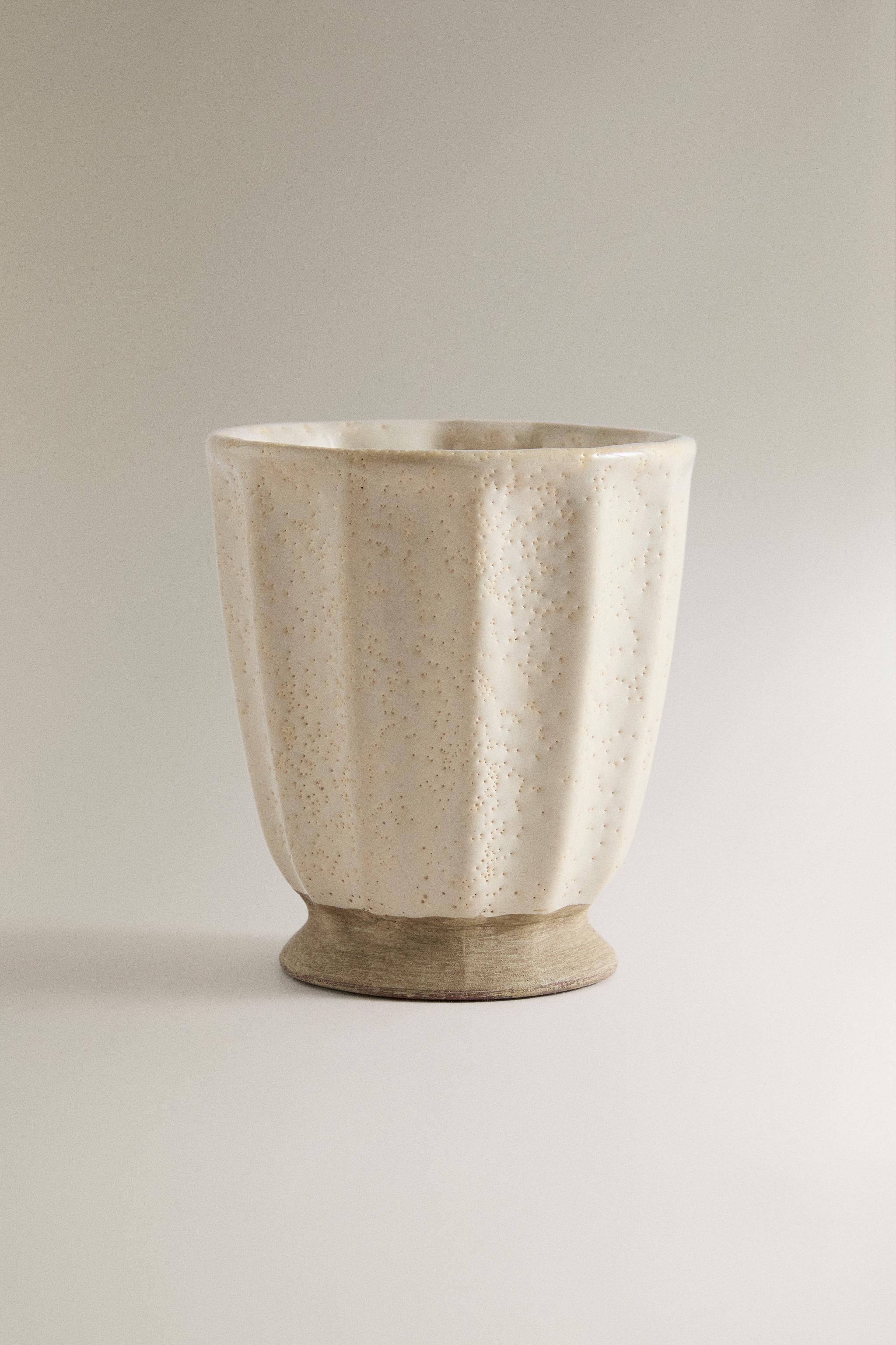 RUSTIC CERAMIC TOOTHBRUSH HOLDER — Beige
