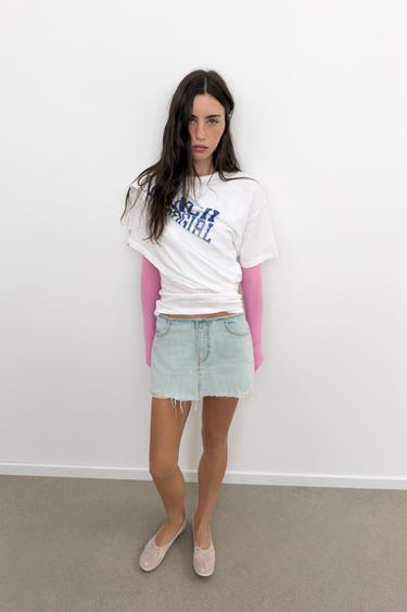 Zara TRF RIPPED DENIM MINI SKIRT - Blue