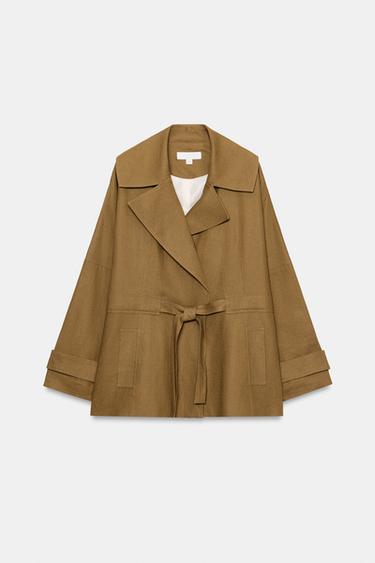 Zara LINEN BELTED TRENCH JACKET - Oil