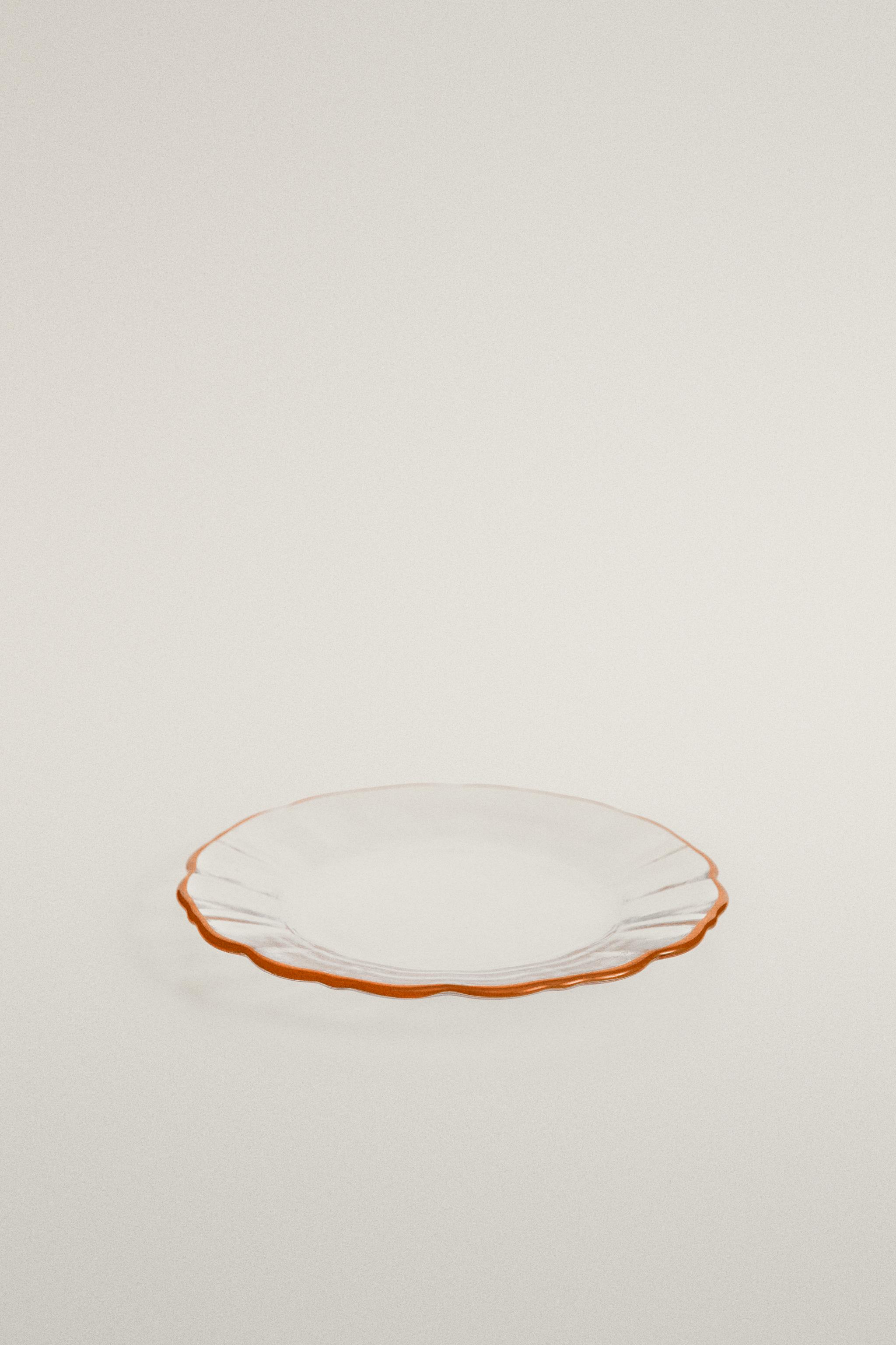 GLASS SIDE PLATE WITH RIM — Orange
