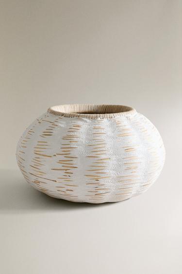 TALL MICROCEMENT VASE BASKET - White by Zara - Image 0