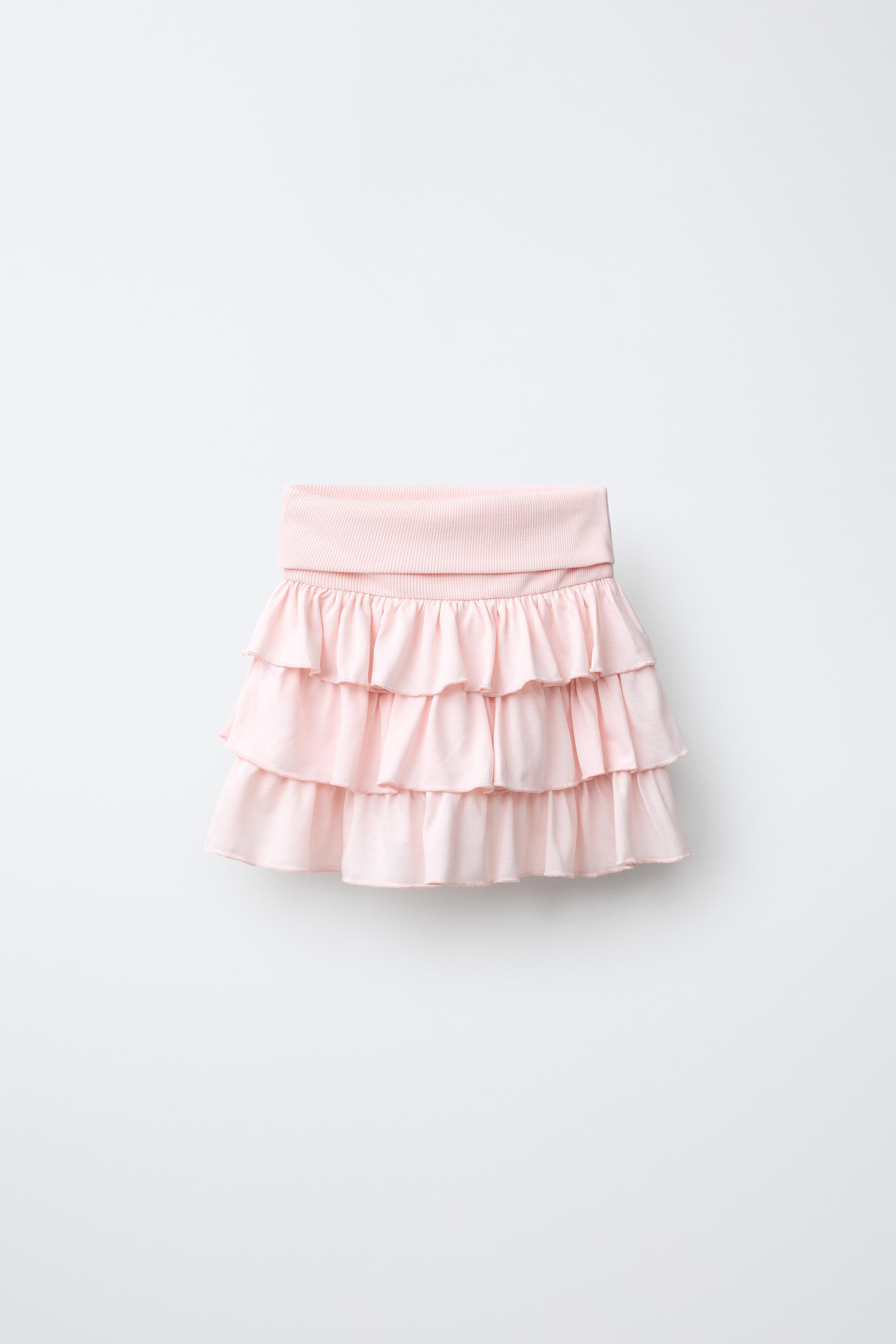 FOLDED WAIST RUFFLED SKIRT — Pastel pink