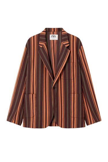 Zara LIMITED EDITION STRIPED SUIT BLAZER - Orange - Image 0