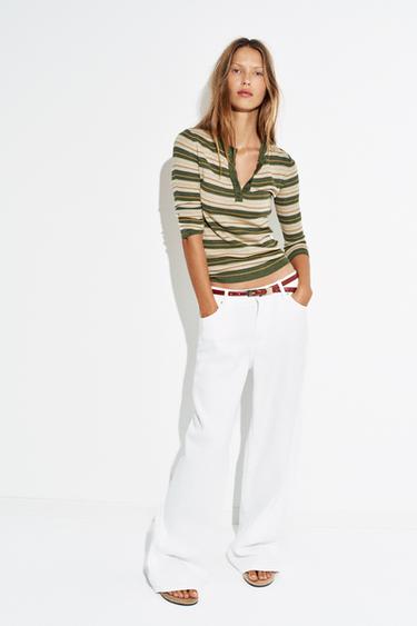 STRIPED KNIT JUMPER - ecru/khaki by Zara