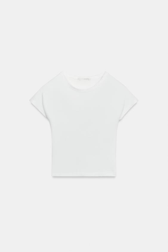 CAMISETA CROPPED MANGA MUY CORTA - Blanco de Zara - Imagen 0