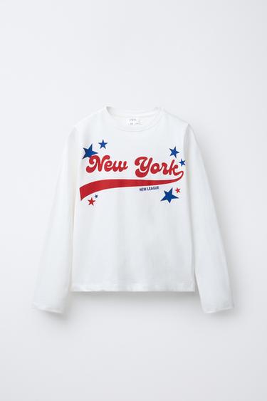 Zara VARSITY TEXT T-SHIRT - Ecru - Image 0