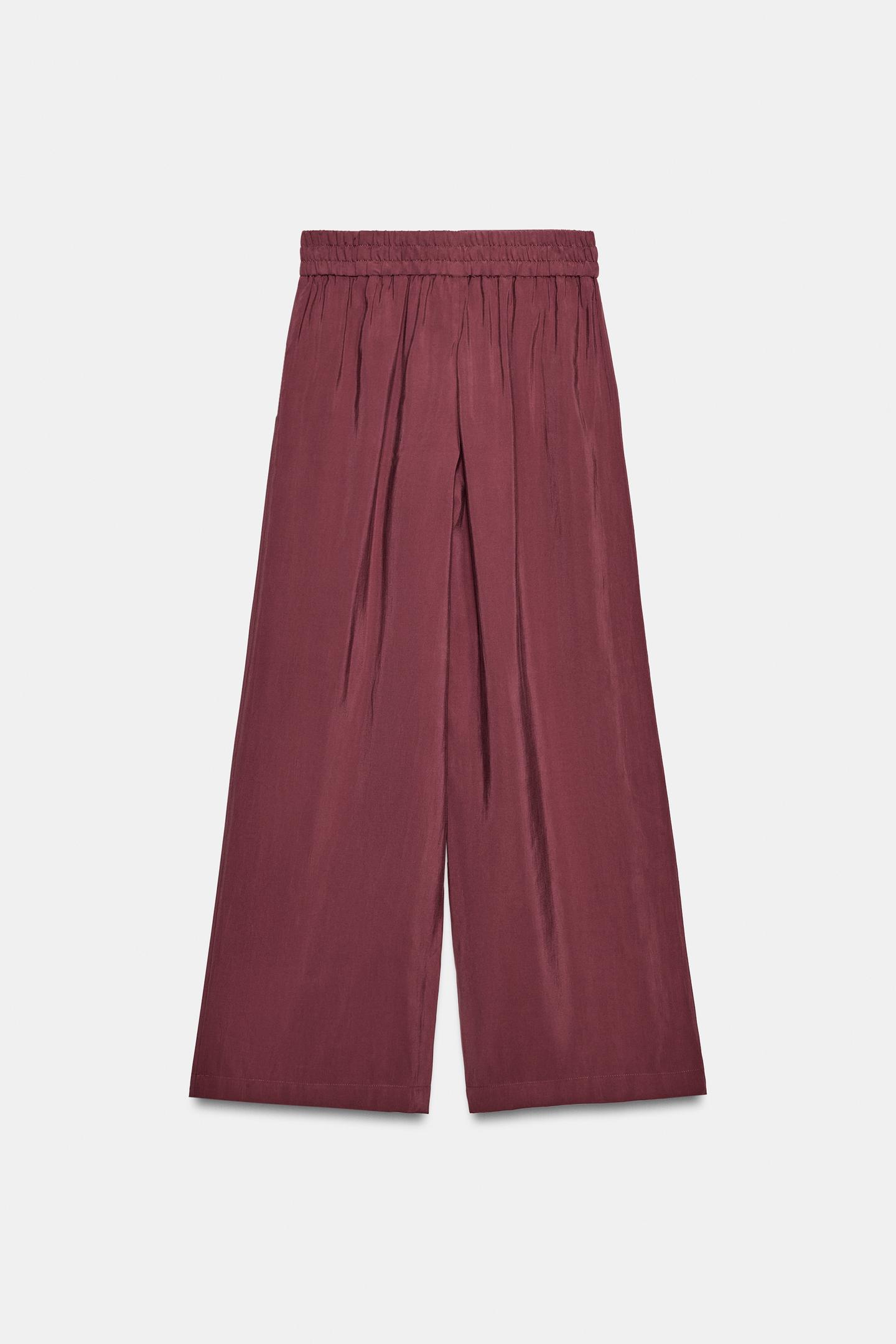 Женские брюки Zara Wide Leg Elastic Waist, цвет: Dark Russet — фото 5
