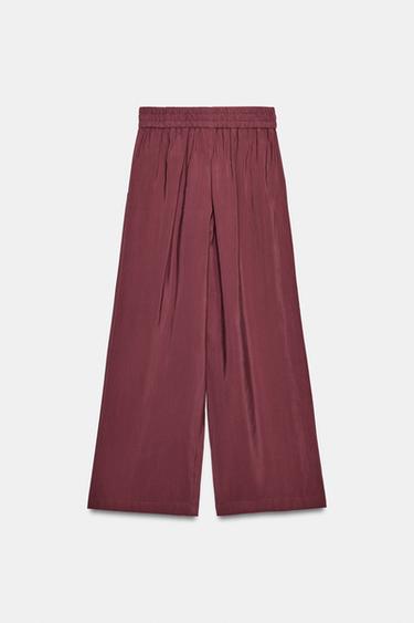 PANTALON LARGE À TAILLE ÉLASTIQUE - brique foncée de Zara - Image 4
