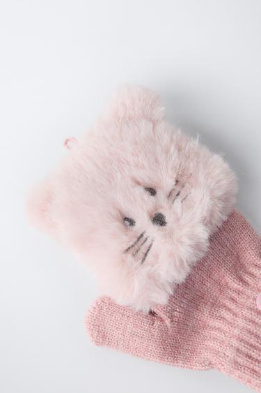 MITTEN GLOVES WITH MOUSE EFFECT HAIR - Pink by Zara - Image 1