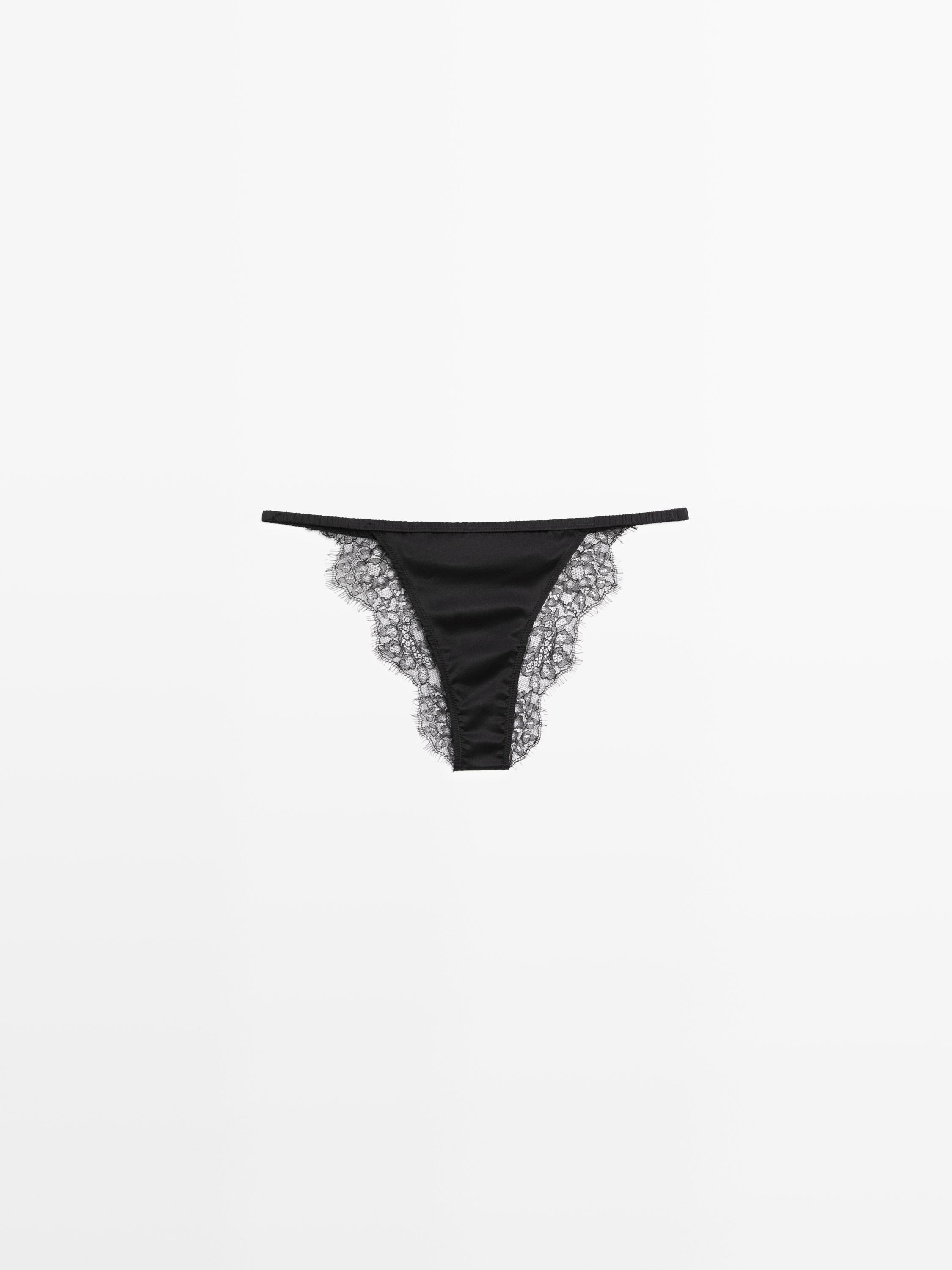 Silk briefs with lace detail — Black
