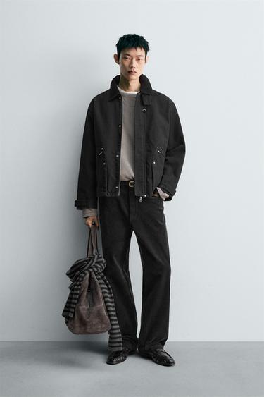 RELAXED FIT CONTRAST COLLAR JACKET - Black by Zara