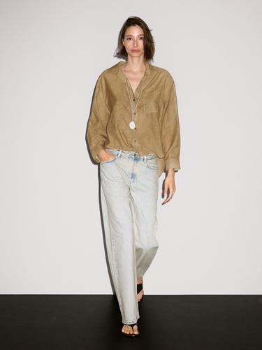 Chemisier à rayures en coton mélangé - Moutarde de Zara