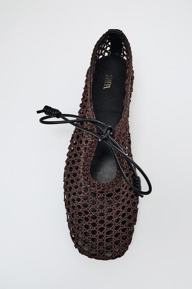 CUTWORK BALLET FLATS WITH BOW - Brown by Zara