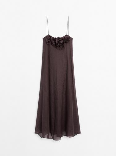 Zara Long ramie floral dress - STUDIO - Brown - Image 0