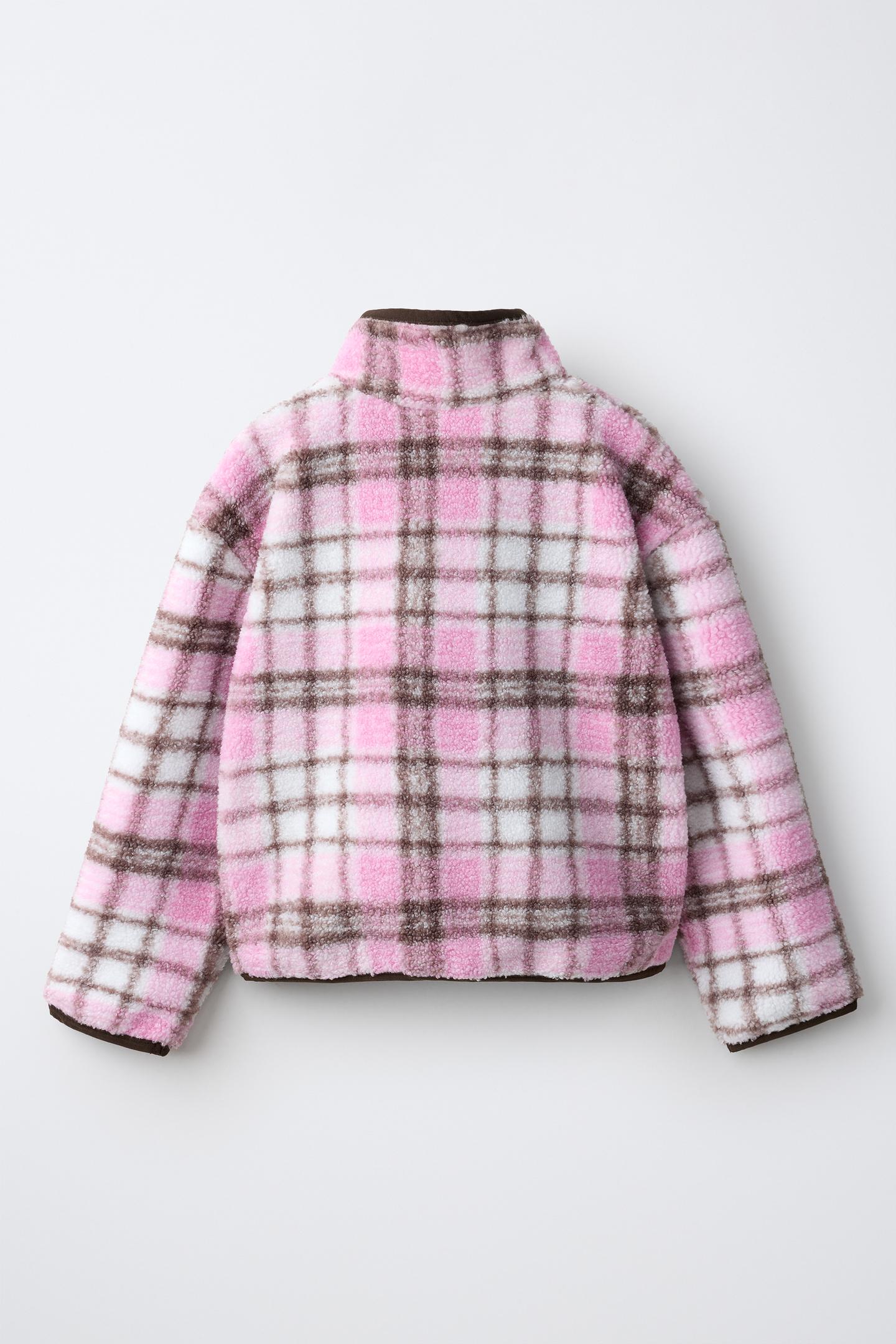 Детская толстовка Zara Plaid Faux Shearling, цвет: Неоновый розовый — фото 3