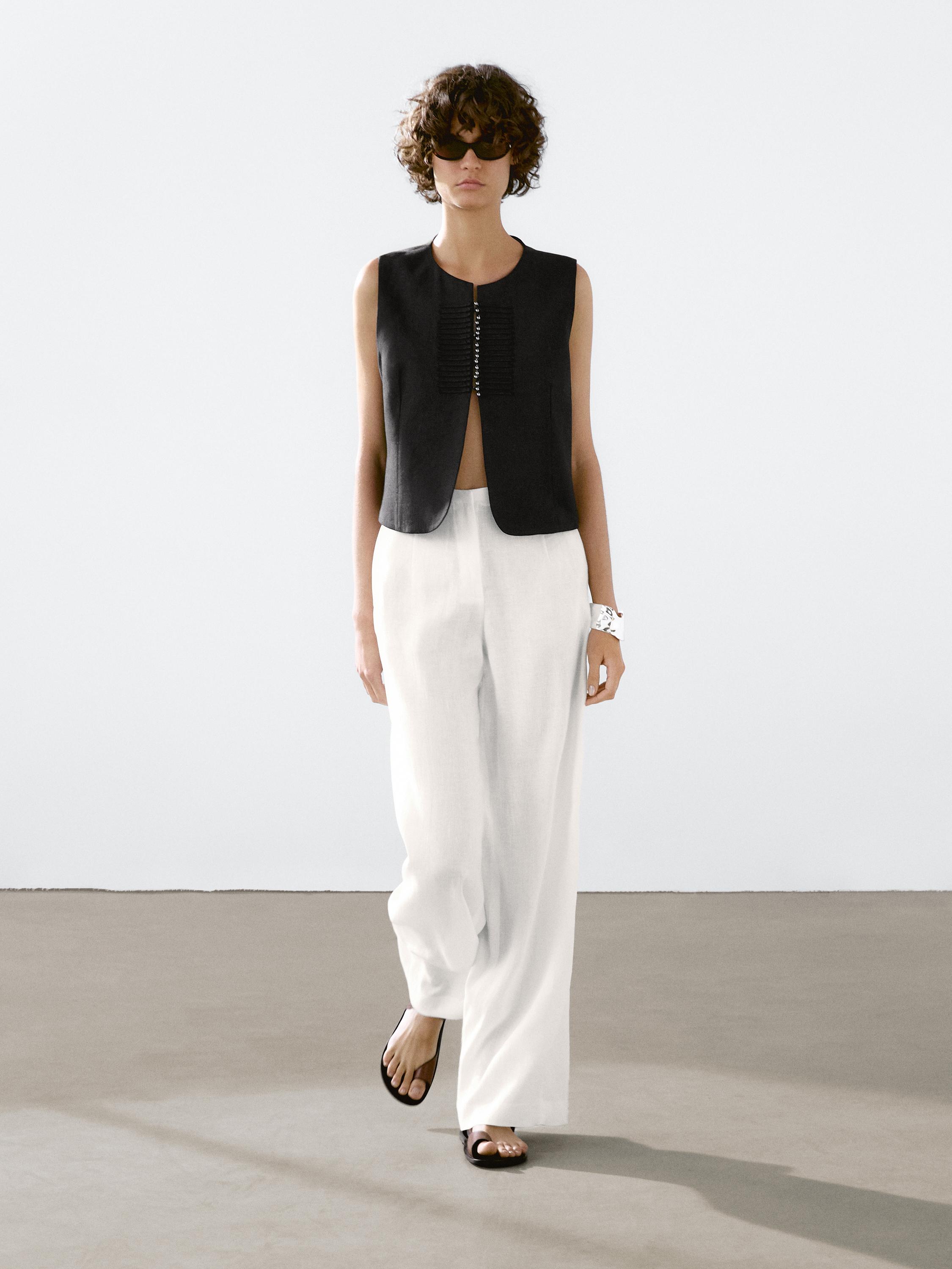 Linen blend beaded waistcoat
