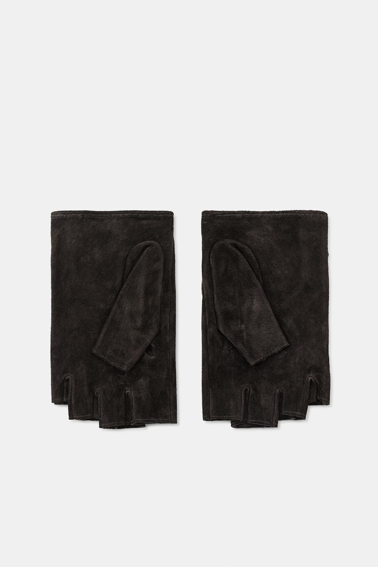 100% SUEDE PERFORATED MITTENS — Brown